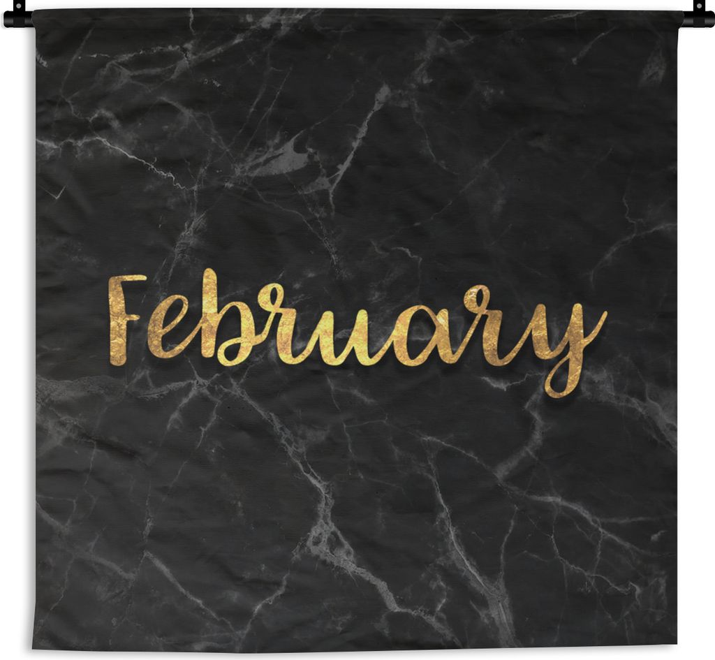 MuchoWow Wandteppich Wandbehang Kalender - Februar - Gold - Marmor 150x150 cm Tapisserie Dekoration Wandtuch - Wohnaccessoires - Modernes