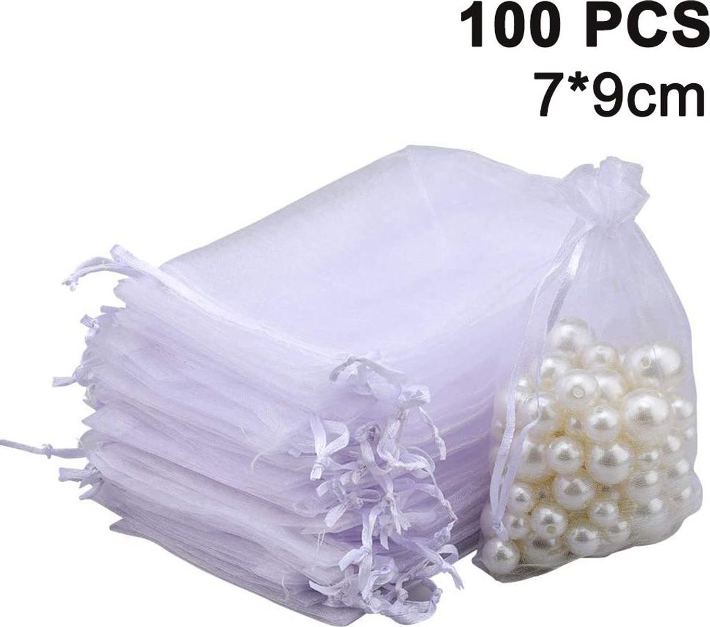 100 Stück durchsichtige Schmuckbeutel mit Kordelzug, ideal Produktbild 