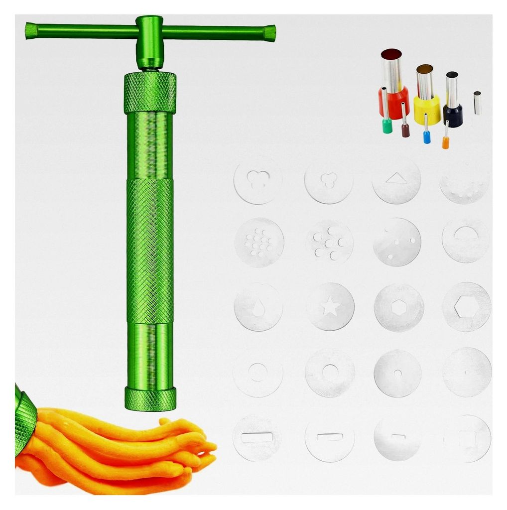 Tonpressen für Handwerk, Edelstahl Zuckerpaste Extruder, Fondant Presse mit 20 Formen, Dekorationswerkzeug für das Backen