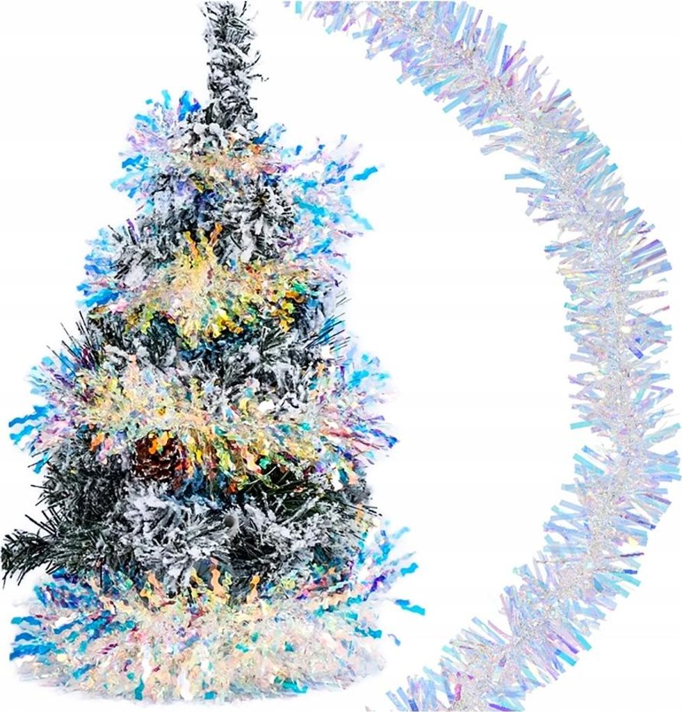 Schillernde Weihnachtsbaum-Girlande 270cm, Weiß, Irisierend, Langlebiges PET-Material