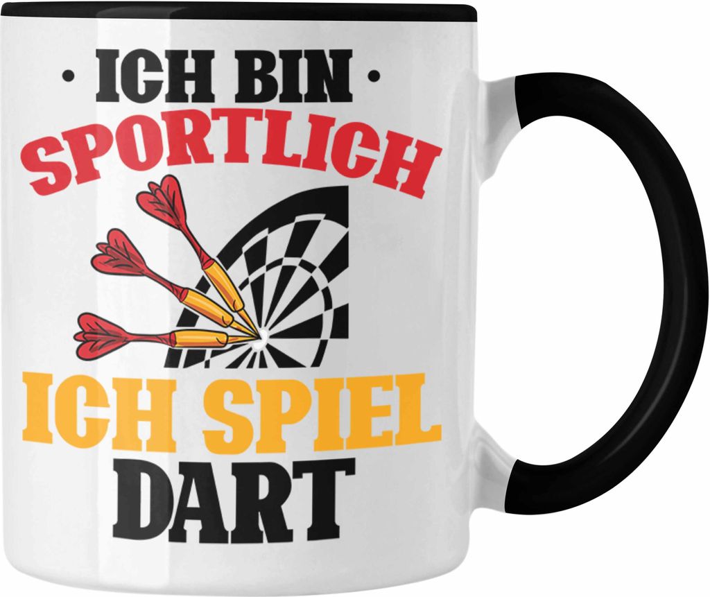 Trendation - Darts Tasse Geschenk Dartspieler Ich bin Sportlich Ich Spiel Dart Lustiger Spruch Geschenkidee (Schwarz)