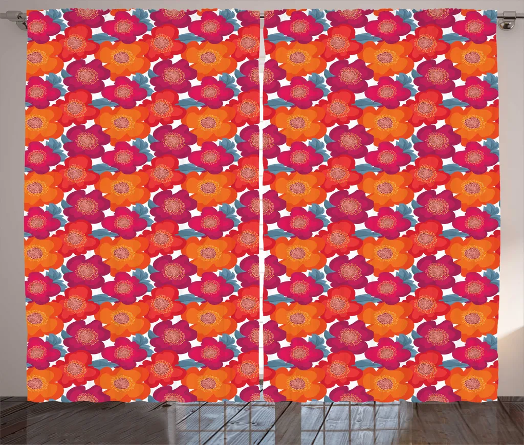 ABAKUHAUS Rideaux Fleurs Style Rustique Coquelicots 280x225cm Bleu