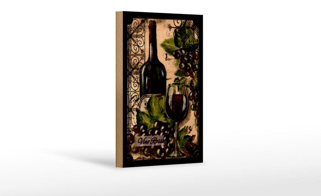 Holzschild Kunst 12x18cm Stillleben Vino Rosso Rotwein