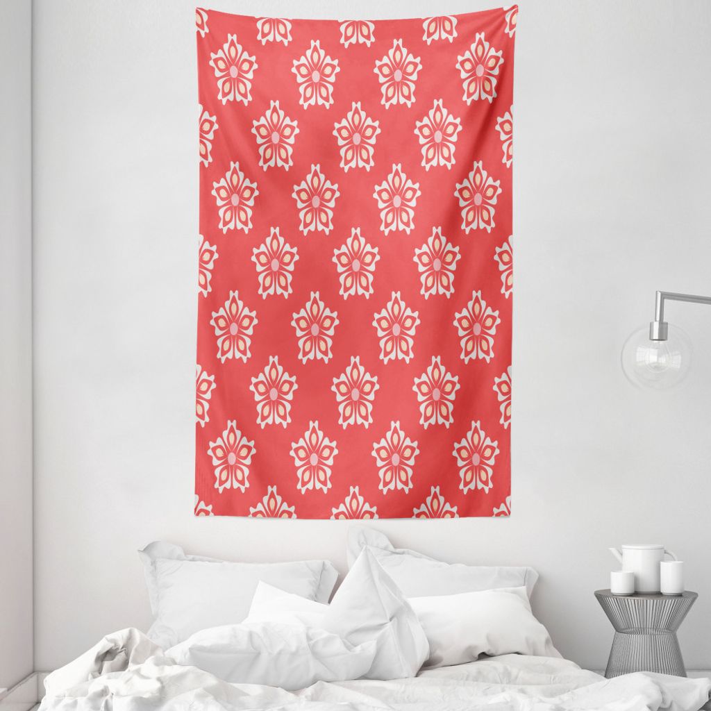 ABAKUHAUS Koralle Wandteppich und Tagesdecke, Floral Victorian Shapes aus Weiches Mikrofaser Stoff Waschbar ohne Verblassen Digitaldruck, 140 x 230...