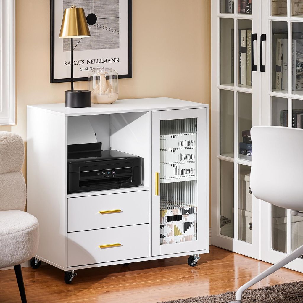 SoBuy ASK09-W Sideboard auf Rollen Küchenwagen Mikrowellenschrank Küchenschrank Rollwagen Aufbewahrungsschrank Weiß BHT ca. 75x76x40cm