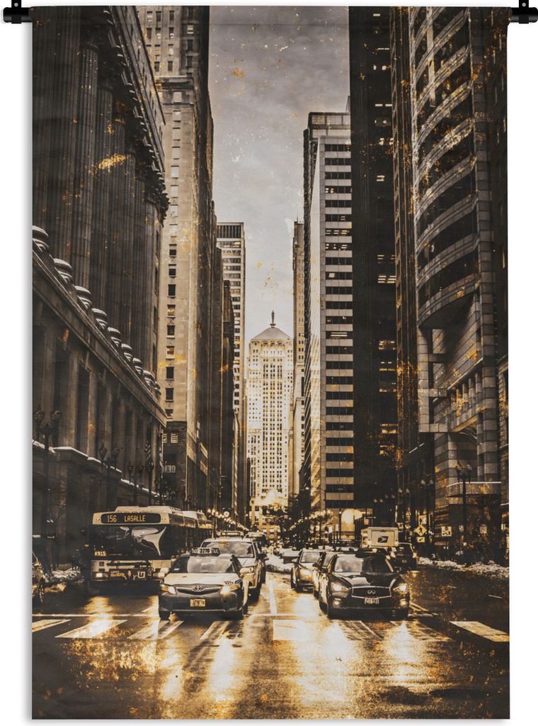 MuchoWow Wandteppich Wandbehang Auto - Gold - Straßen 120x180 cm Tapisserie Dekoration Wandtuch - Schlafzimmer - Dekorationen für das Haus