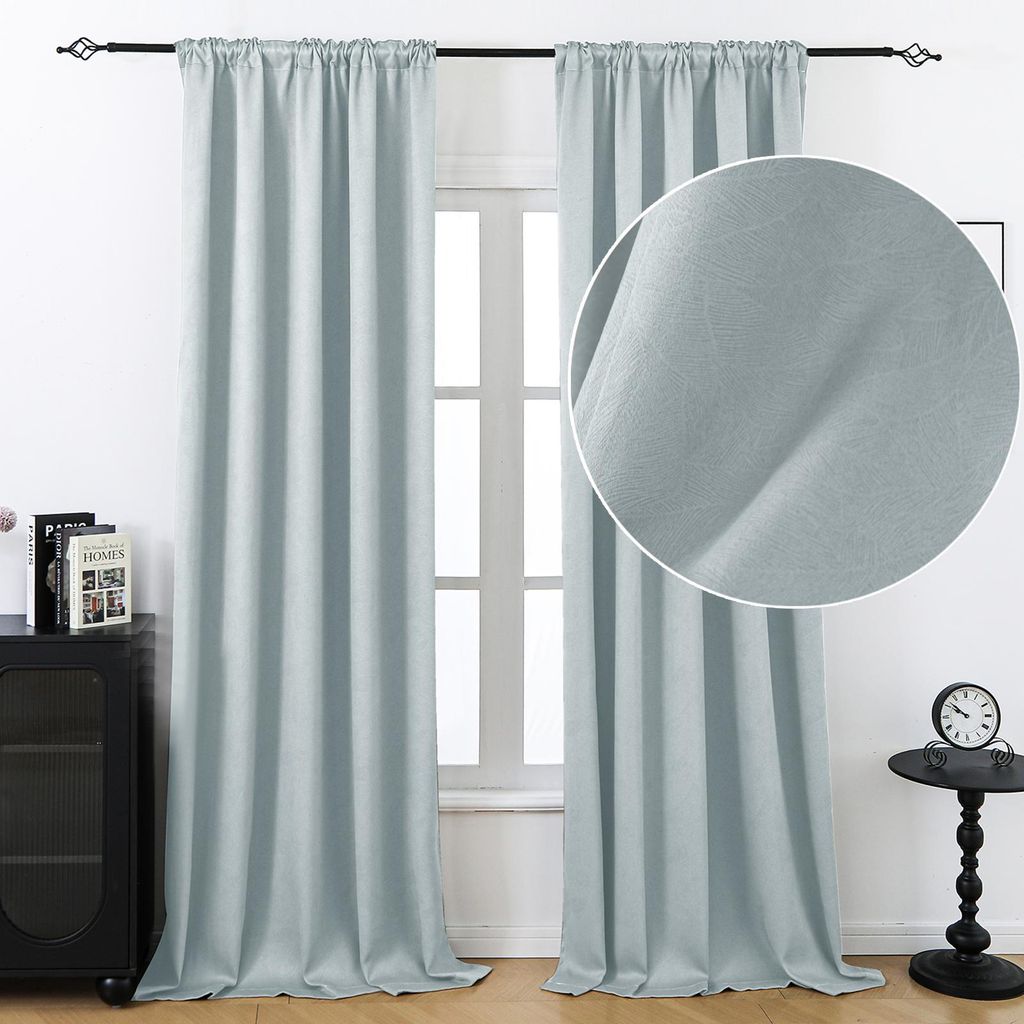 2er Set Vorhänge Geprägter Verdunkelungsvorhang mit Kräuselband Blickdicht Vorhang Gardinen für Wohnzimmer Schlafzimmer, B132xH214cm, Grau