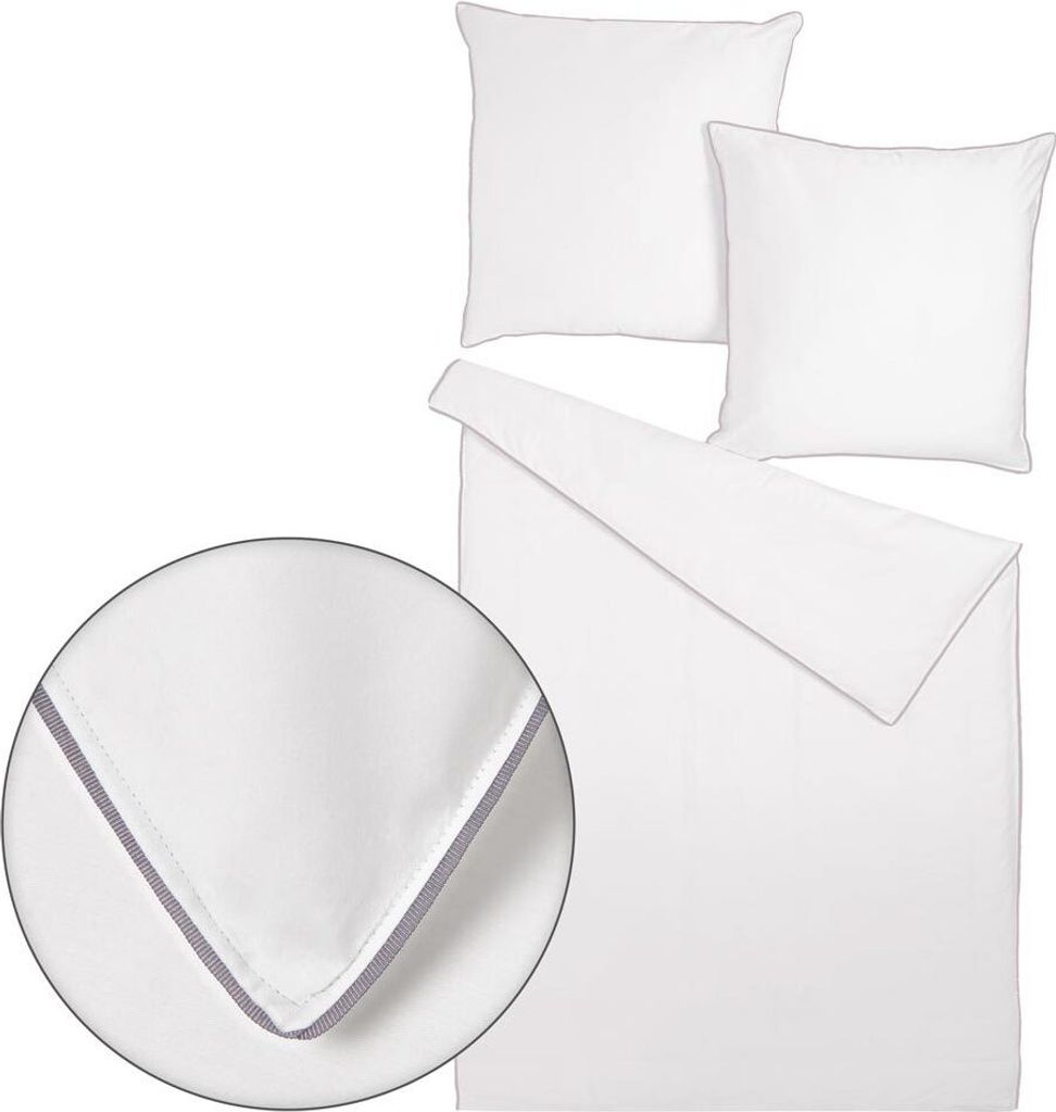 Traumschlaf Uni Bettwäsche White Collection Pipping Kissenbezug einzeln 70x90 cm light-grey