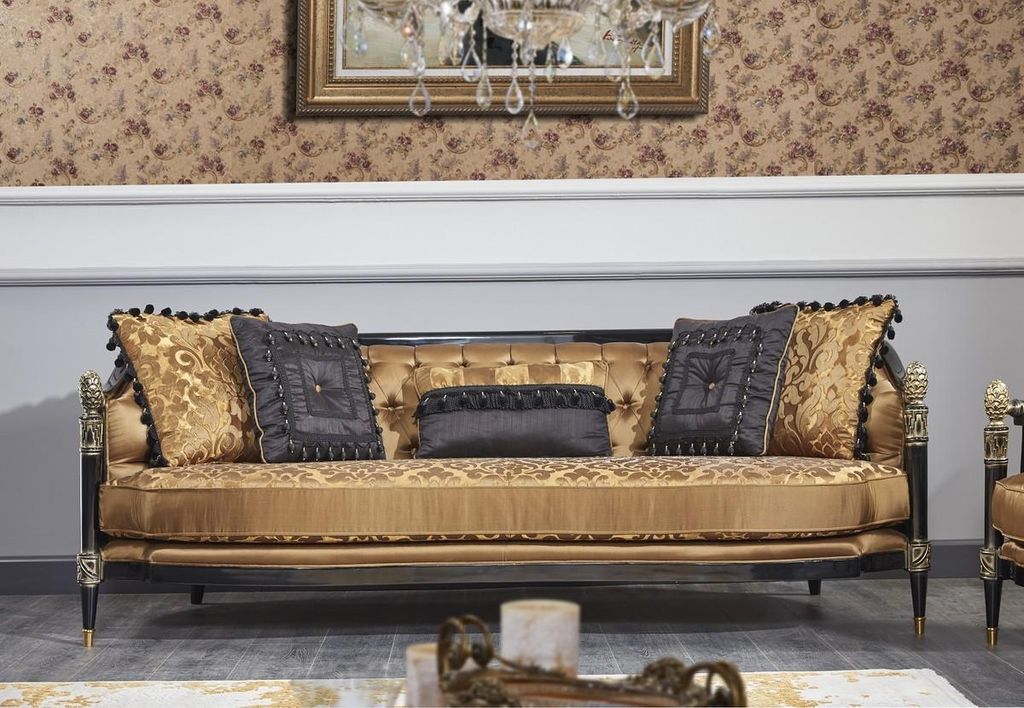 Casa Padrino Luxus Barock Chesterfield Sofa Gold / Schwarz 231 x 94 x H. 83 cm - Barock Wohnzimmermöbel