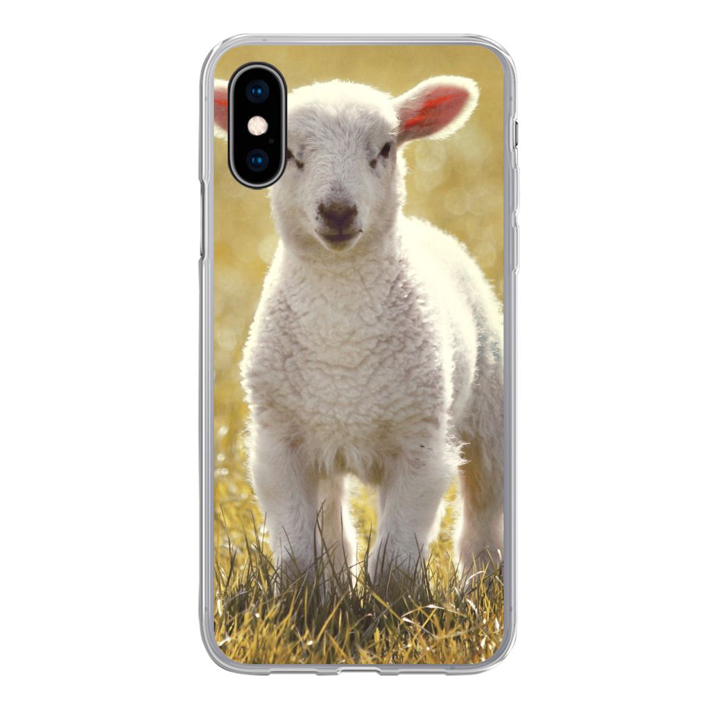 MuchoWow Handyhülle Schutzhülle Hülle für iPhone X Schafe - Gras - Sonne Silikon Softcase Handy Hülle - Handyhülle