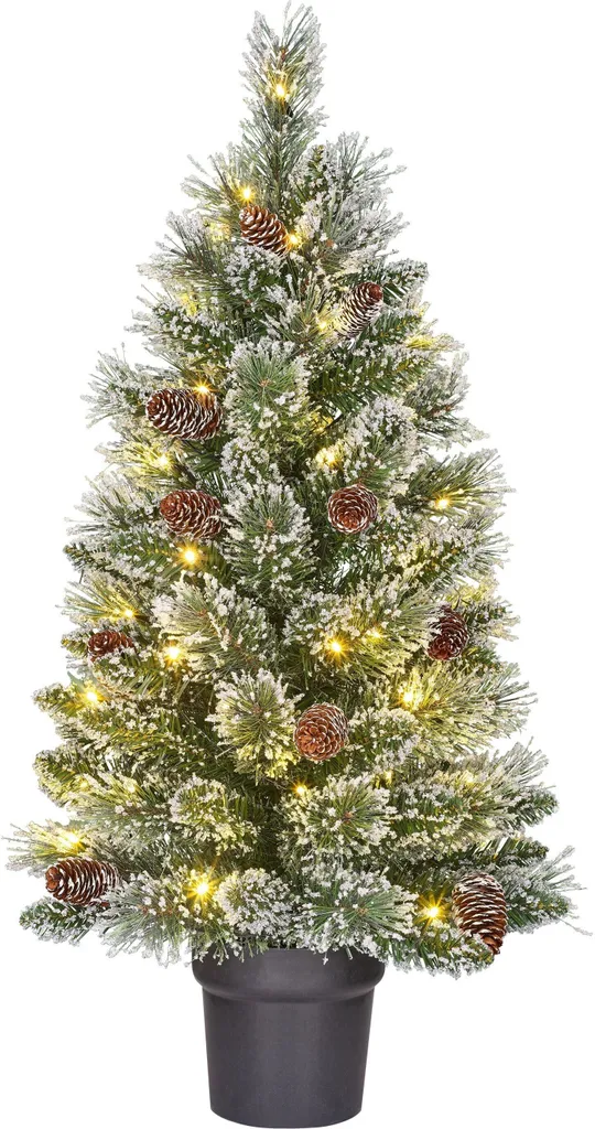 Sapin de Noël artificiel vert givré Vandans avec pot lesté - 90 cm