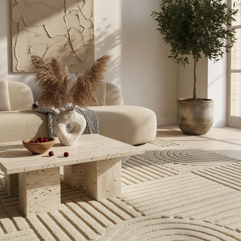 3D-Teppich Skandinavischer Boho Pflegeleicht Waschbar Strapazierfähig | Läufer Beige 80x250 cm Wohnzimmer | RIGI – Kadima Design