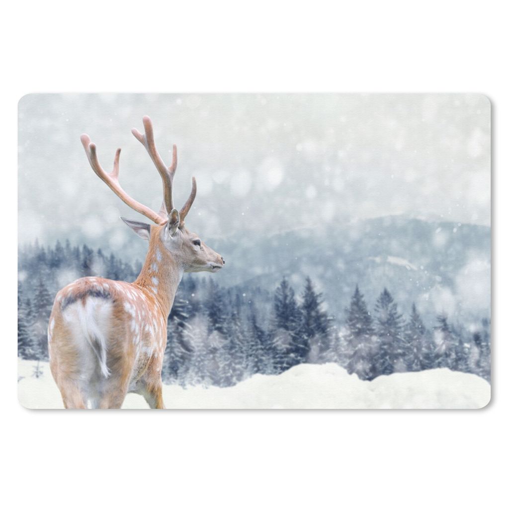 MuchoWow Schreibtischunterlage Winter - Hirsche - Tiere 60x40 cm - XXL Mauspad - Großes Mauspad