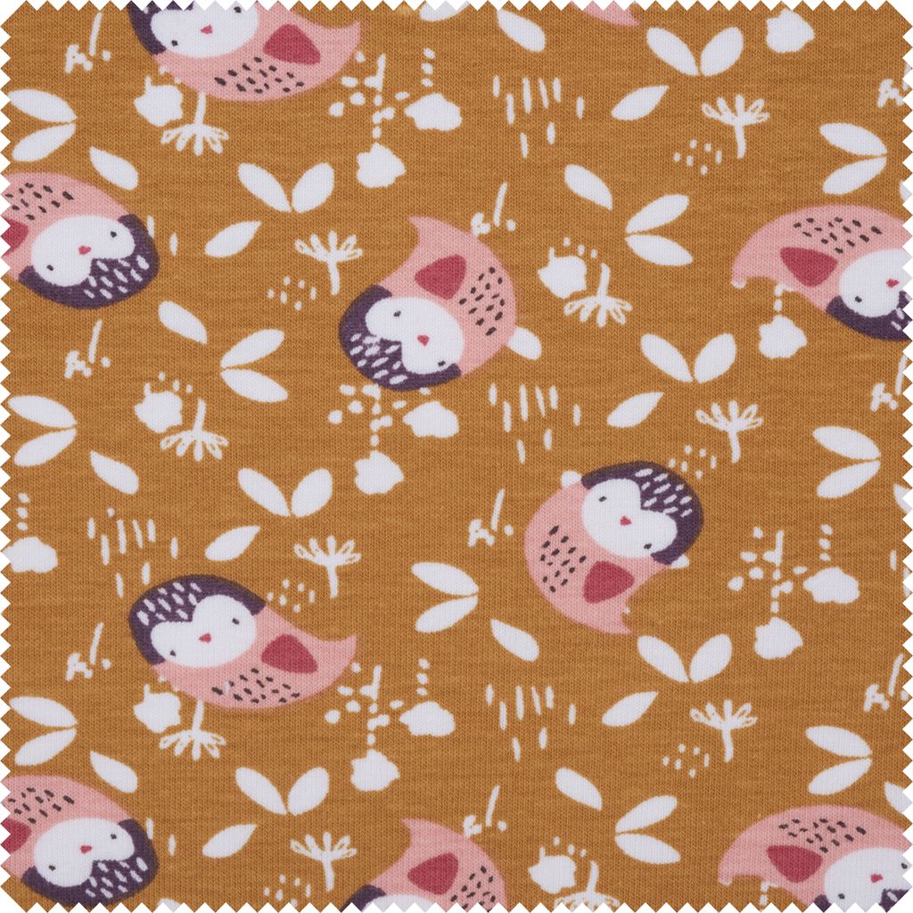 Jersey-Stoff "Eule Santal", 150 cm breit, Meterware Sandelholz