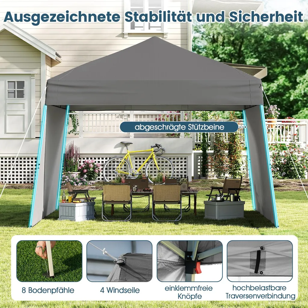 COSTWAY padiglione pop-up 430x280cm con 2 pareti laterali convertibili in tenda da sole, padiglione da giardino portatile, tenda da campeggio, tenda per feste all'aperto grigio - 6