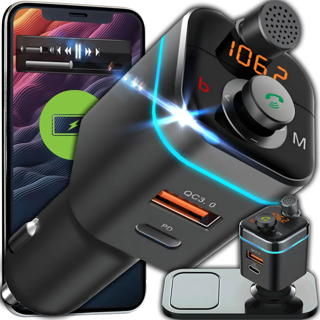 Transmetteur FM Bluetooth Retoo avec Port USB QC3.0 et USB-C PD 18W