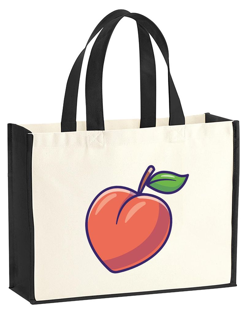 Huuraa Jutetasche Pfirsich Comic 21 Liter Black Jute und Baumwolle Einkaufstasche Geschenkidee