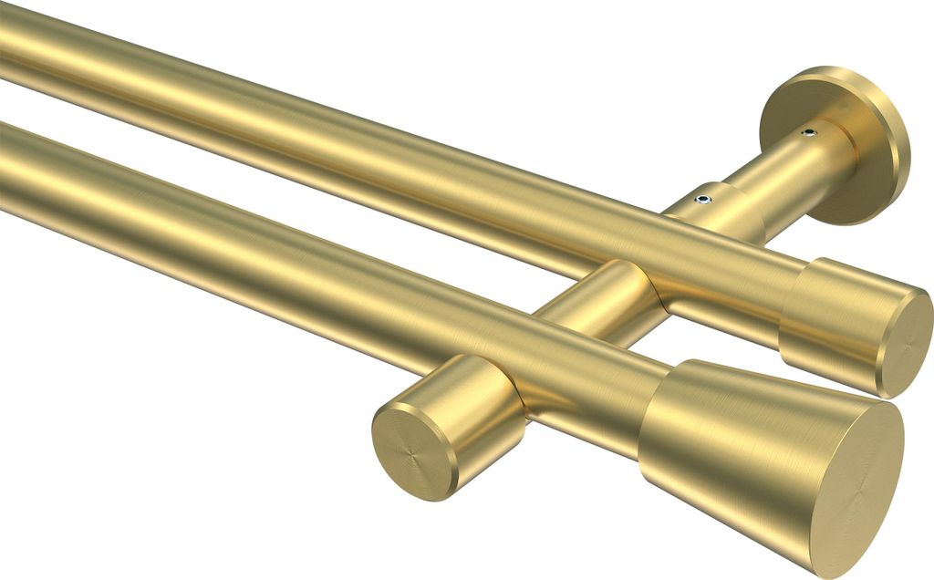 Interdeco Gardinenstange / Vorhangstange Messing-Optik, Typ Prestige Sitra (Konus) ohne Ringe, 20 mm Ø 2-läufig, 240 cm