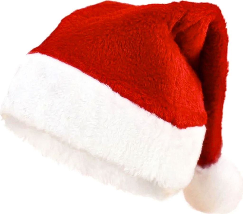 A red and white Santa hat with a white pom-pom.