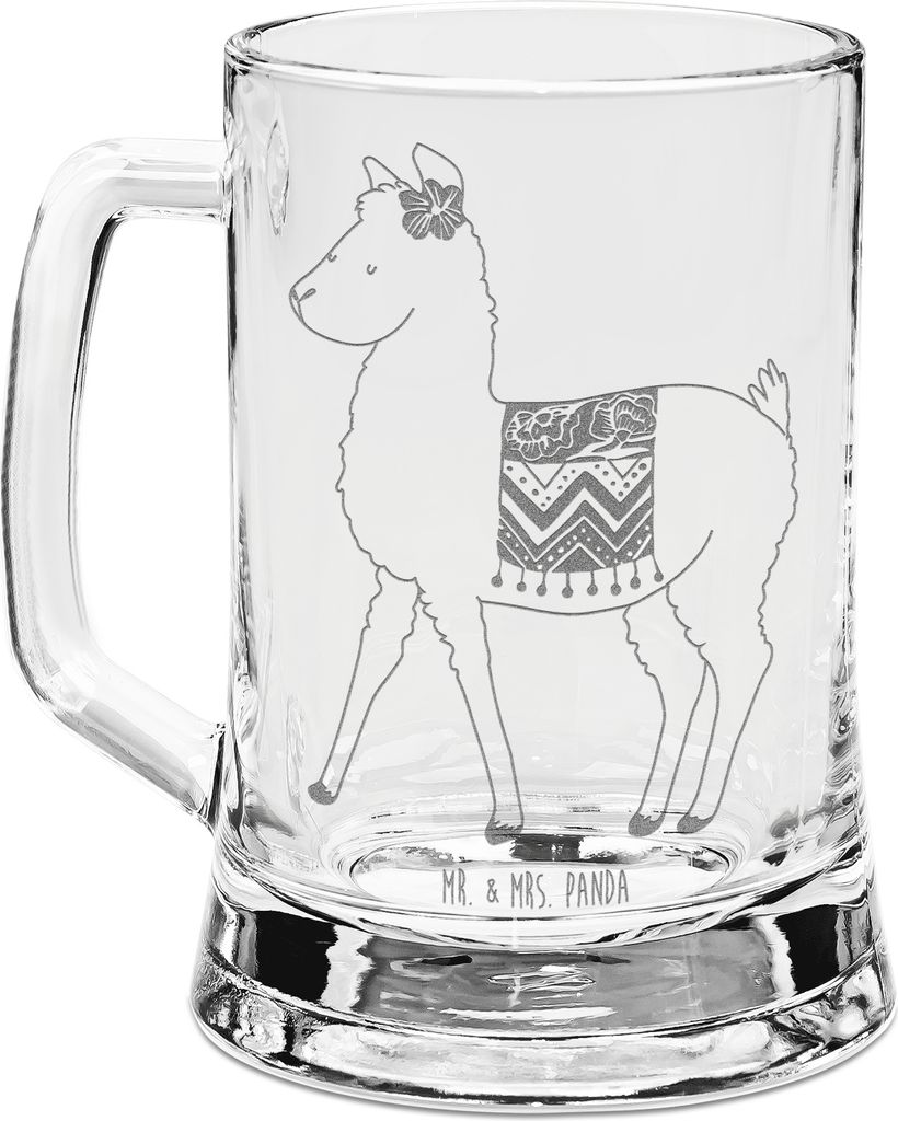 Mr. & Mrs. Panda Krug Alpaka Stolz - Transparent - Geschenk, Gravierter Bierkrug, Seidel, Glaskrug, Humpen, Lama, Gravur