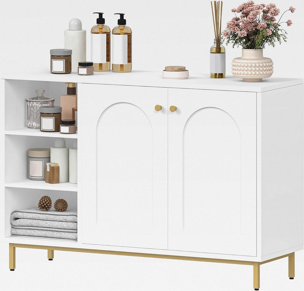 Badezimmerschrank, Sideboard, Küchenschrank mit 2 Türen, Beistellschrank, Badschrank mit offenem Fach, Kommode, verstellbare Ablage, Badezimmer, ...