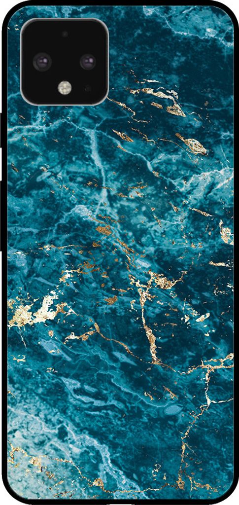 Smartphonica Handytasche für Google Pixel 4 XL mit Marmordruck - TPU Rückseite Abdeckung Fall Marmor Design - Blau Gold