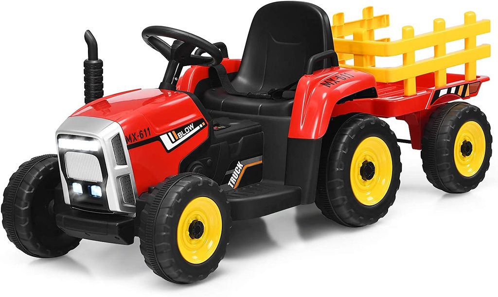 Elektrischer Kinder-Traktor, Trecker, mit Anhänger, Rot + Schwarz