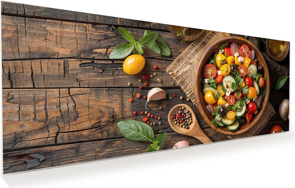 Glasbild 150x60cm in XXL für Wohnzimmer, Schlafzimmer Motiv Frischer Gemüsesalat
