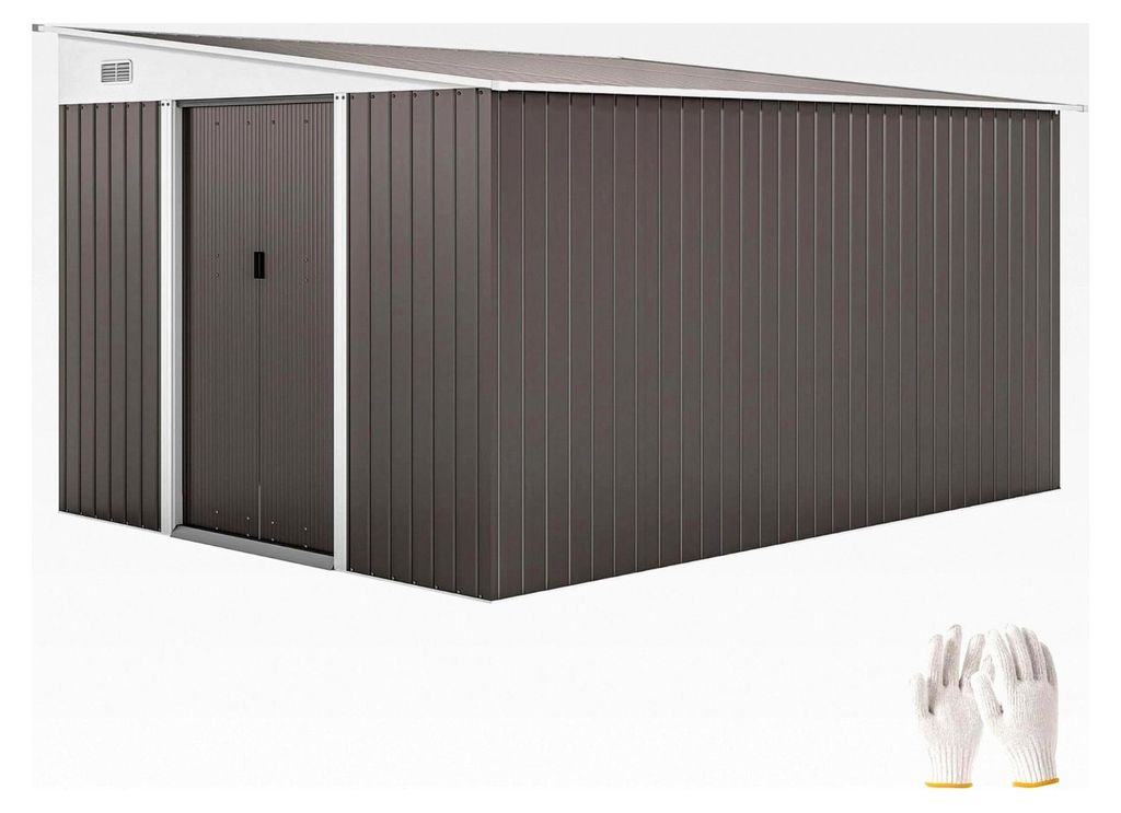 Metall Gerätehaus 280x345x201cm 19,4m³ Gartenhaus mit Pultdach und Schiebetür, wetterfest, Geräteschuppen für den Außenbereich, Anthrazit
