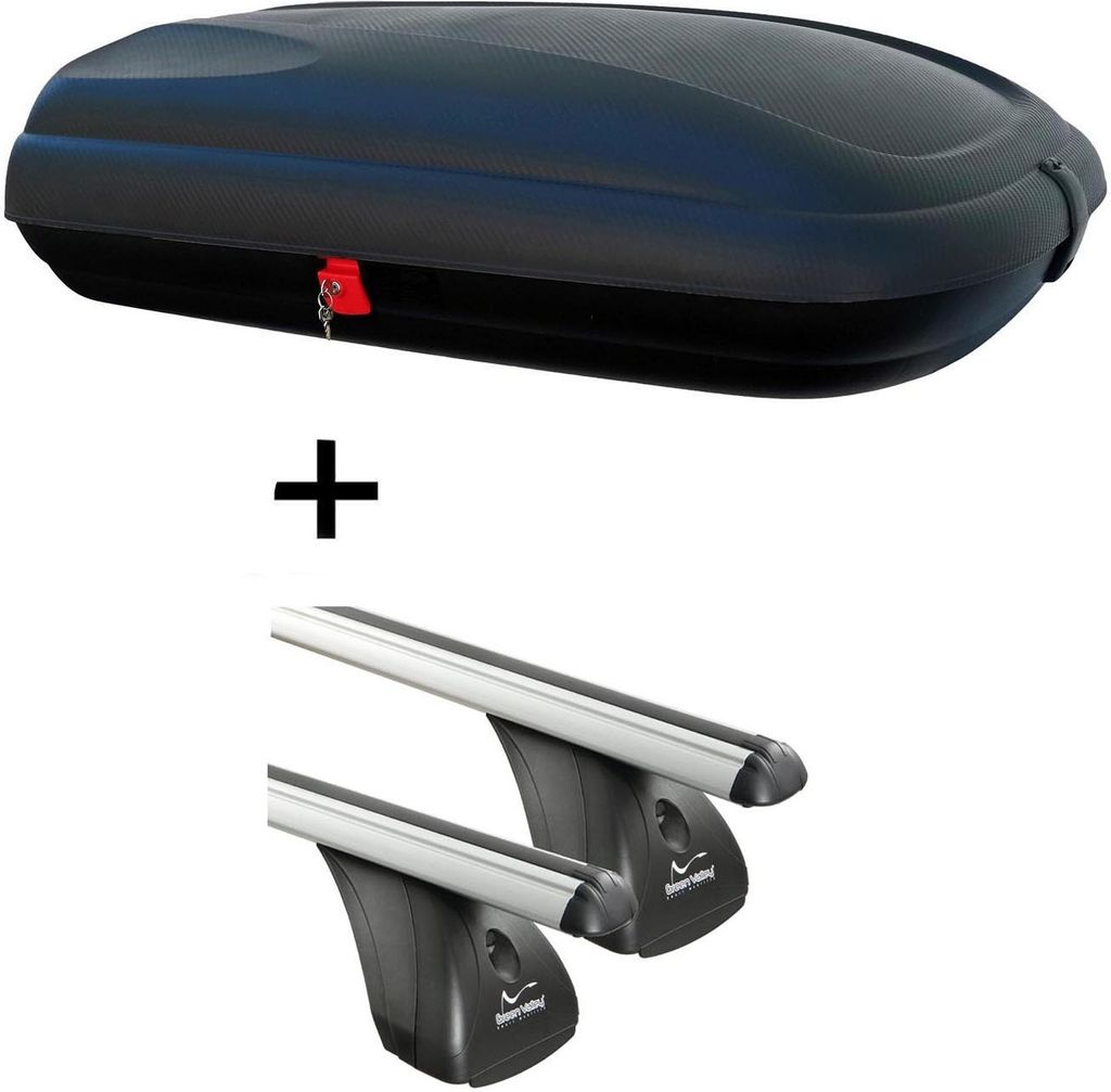 Dachbox VDPCA320 320Ltr carbonlook + Aluminium Dachträger Aurilis VDP kompatibel mit für BMW Serie 3 Touring (E46) (5Türer) 1999-2002