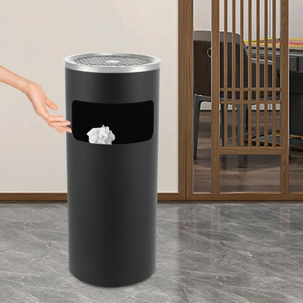 Poubelle ronde noire en acier inoxydable de grande capacité 30L - 5