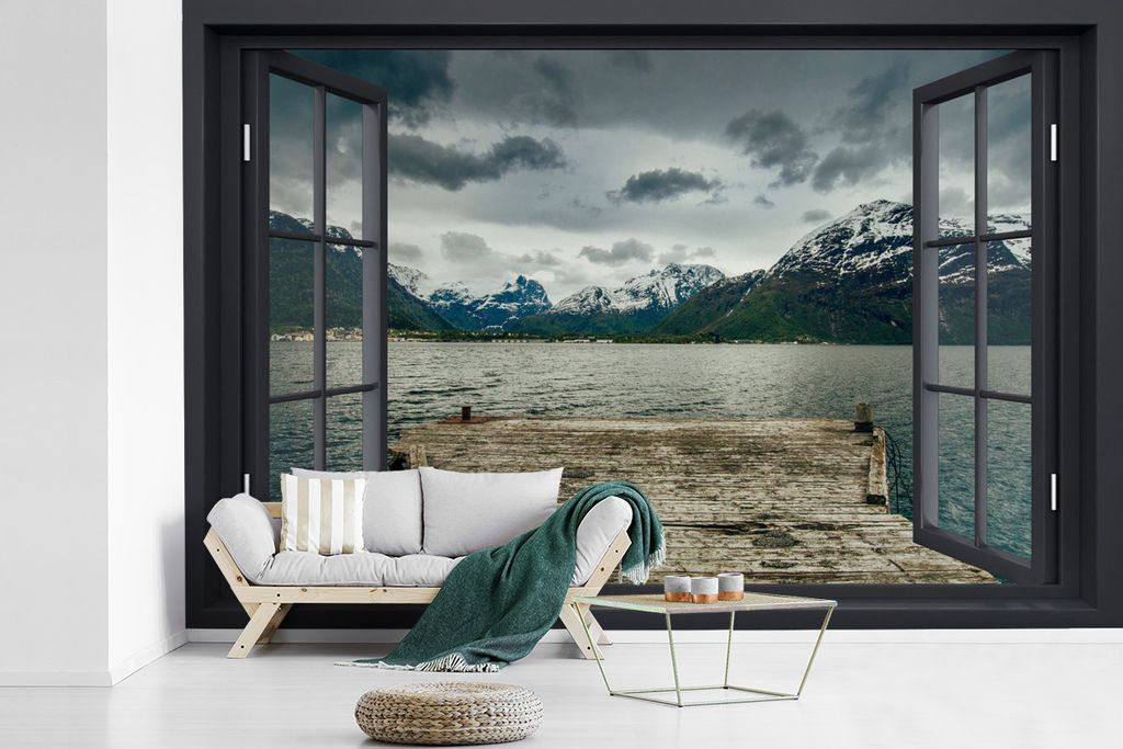 MuchoWow Fototapete für Wohnzimmer oder Schlafzimmer Wandtapete Vinyl Motivtapete Aussicht - Berg - See - 390x260 cm - Papiertapete
