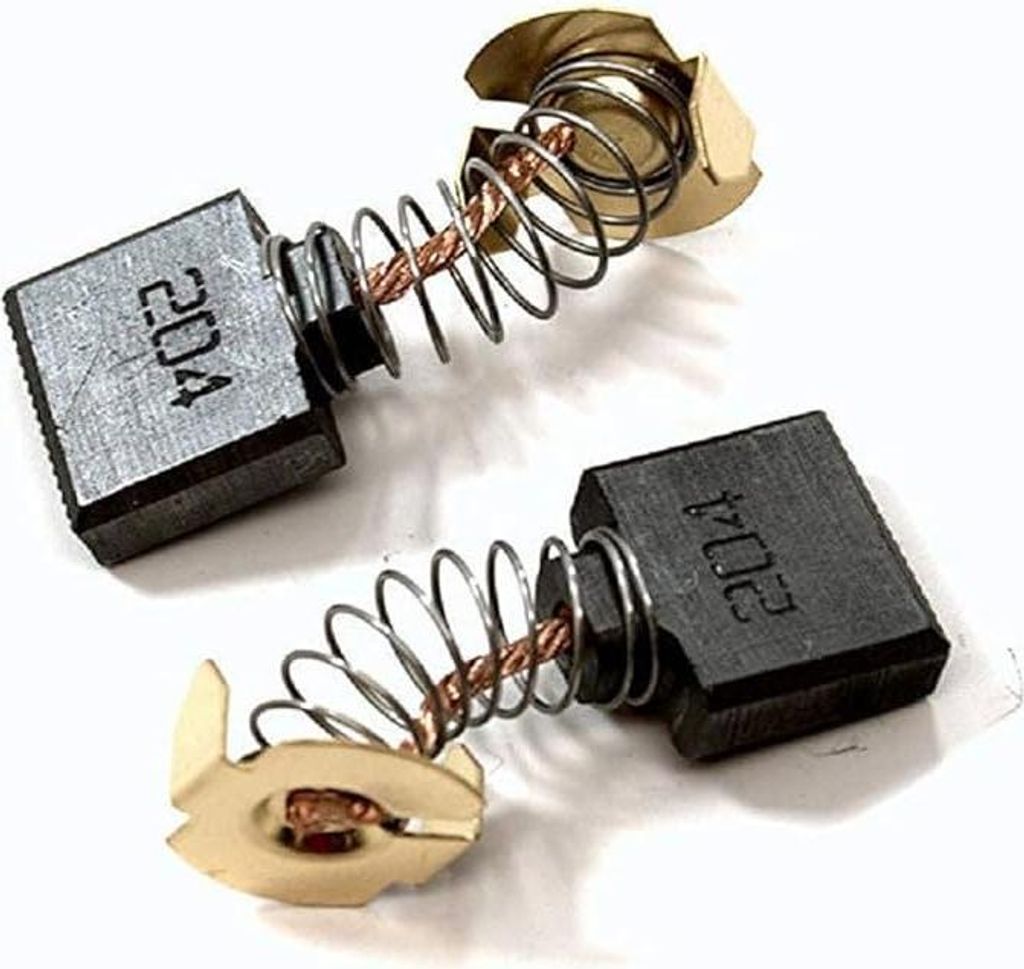 Two carbon brushes with springs and holders, shown against a white background.