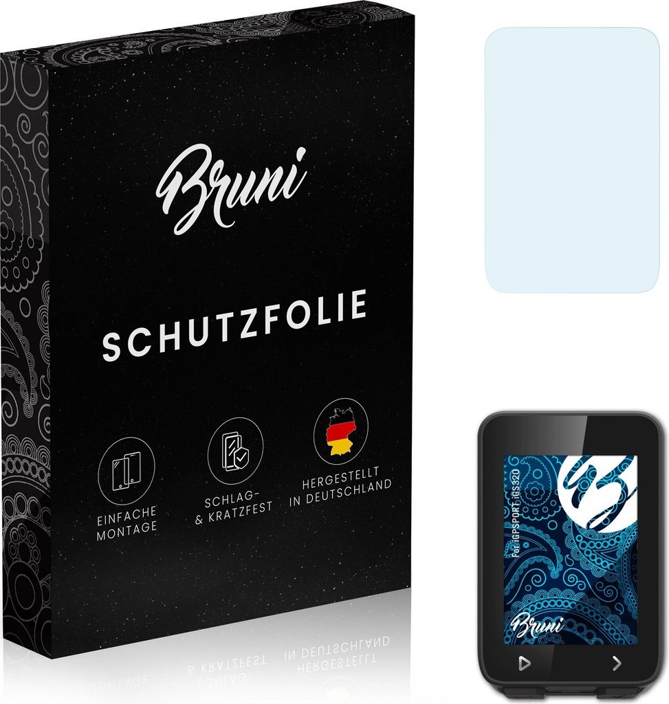 Bruni Basics-Clear 2x Schutzfolie kompatibel mit iGPSPORT iGS320 Folie