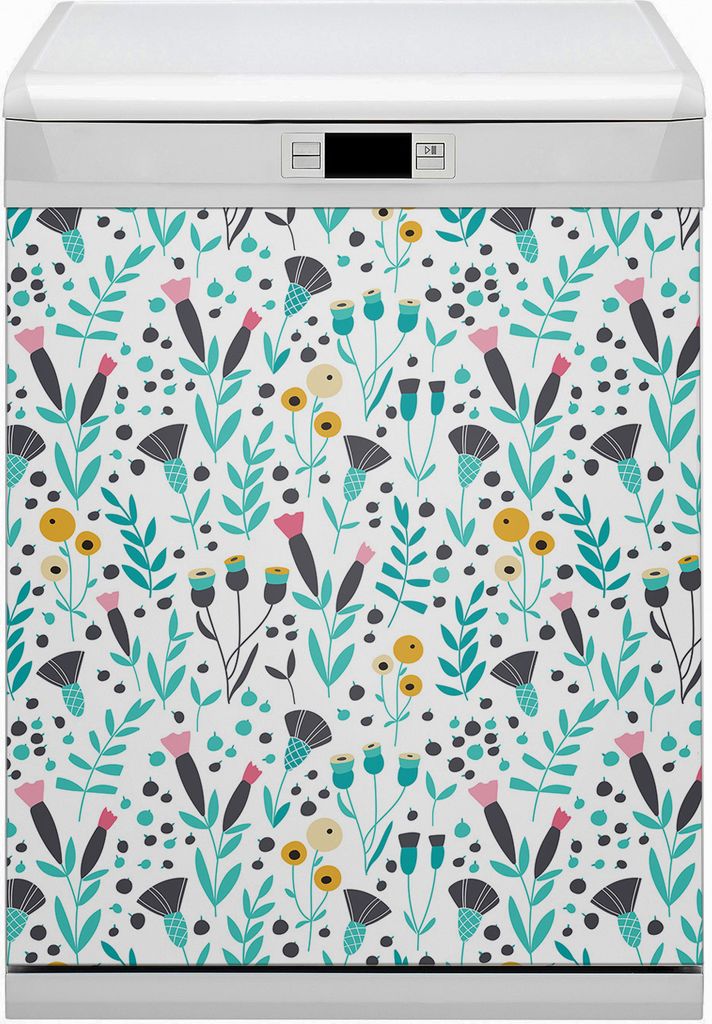 Magnete Dekorative Magnet Folie für Geschirrspüler 60x80 cm Küche - Skandinavische Blume