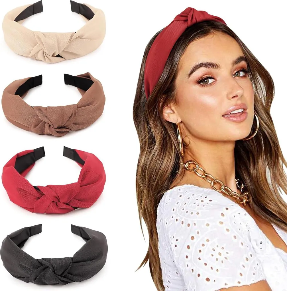 Lot de 4 Bandeaux Larges Noués pour Femme et Fille en Style Boho Chic