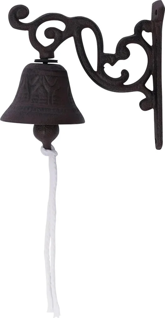 Cloche vintage en fonte aspect bronze pour entrée et jardin 13,5 cm
