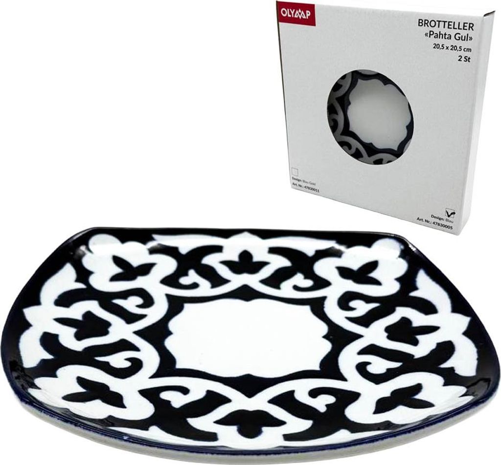 Brotteller Pahta Gul Blau Weiss 2 Stück Usbekistan 20,5 х 20,5 cm Porzellan