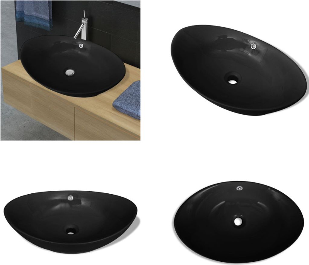 s Keramik Waschbecken Oval Schwarz - Waschtisch - Waschbecken - Keramikspülen - Waschplatz