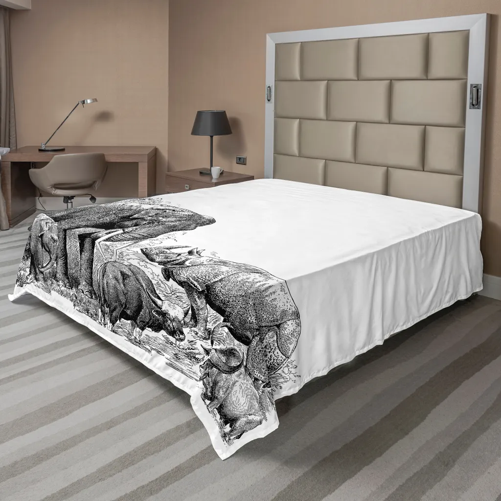 Drap de dessus décoratif éléphant noir et blanc 266x260 pour lit double