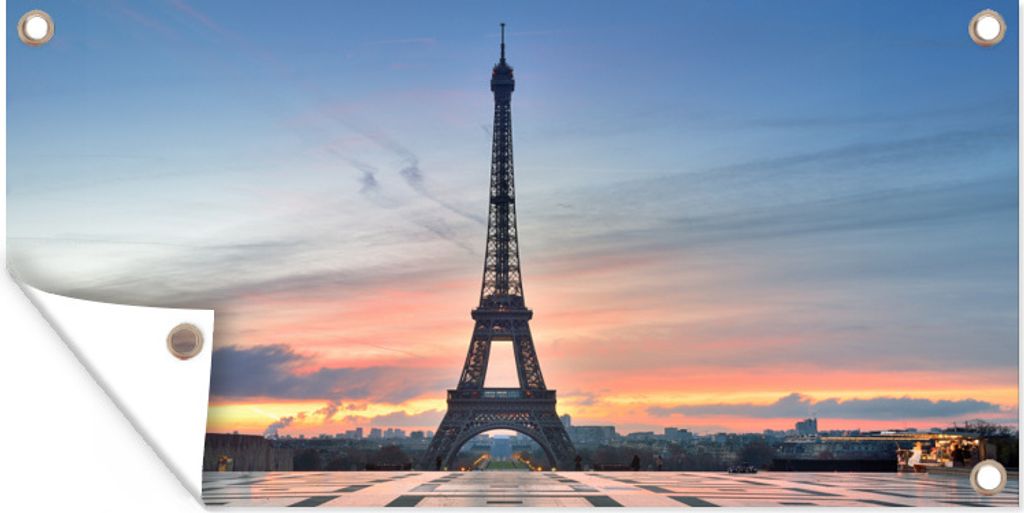 MuchoWow 60x30 cm Outdoor-Poster Gartendeko Sichtschutz Garten Poster für den Garten Der Eiffelturm vom Platz des Palais de Chaillot bei Sonnen...