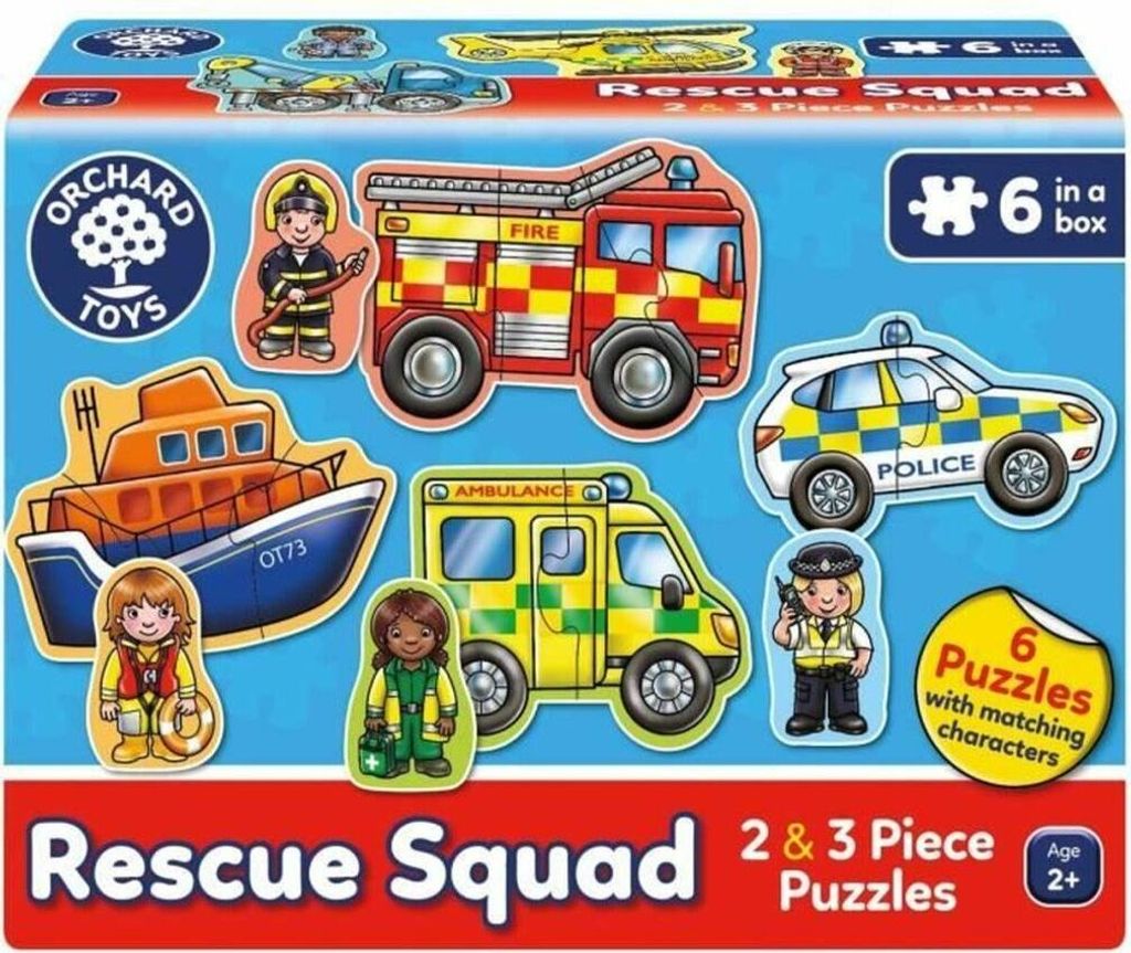 Orchard Toys Rescue Squad Jigsaw Puzzle, A Collection of 6 Puzzles Featuring 2 and 3 Pieces Perfect for Little Hands, Perfect for Ages 2+