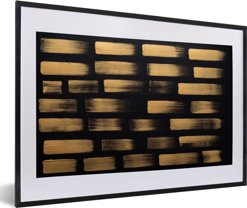 MuchoWow MuchoWow Gerahmtes Poster Goldfarbene Streifen auf schwarzem Papier 60x40 cm - Poster mit zchwarzem Bilderrahmen - Schlafzimmer - Plak...