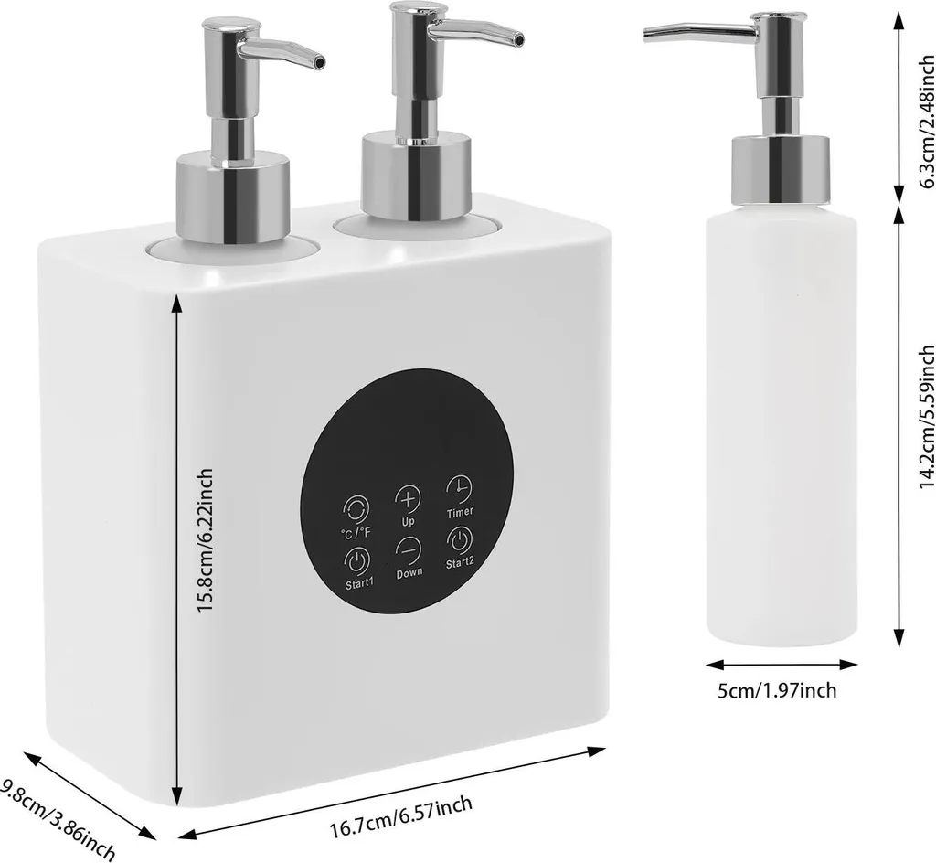 Scaldaolio per massaggi - Scaldaolio elettrico con dispenser per bottiglie - Capacità 250 ml - Alimentato a batteria - Plastica - Bianco