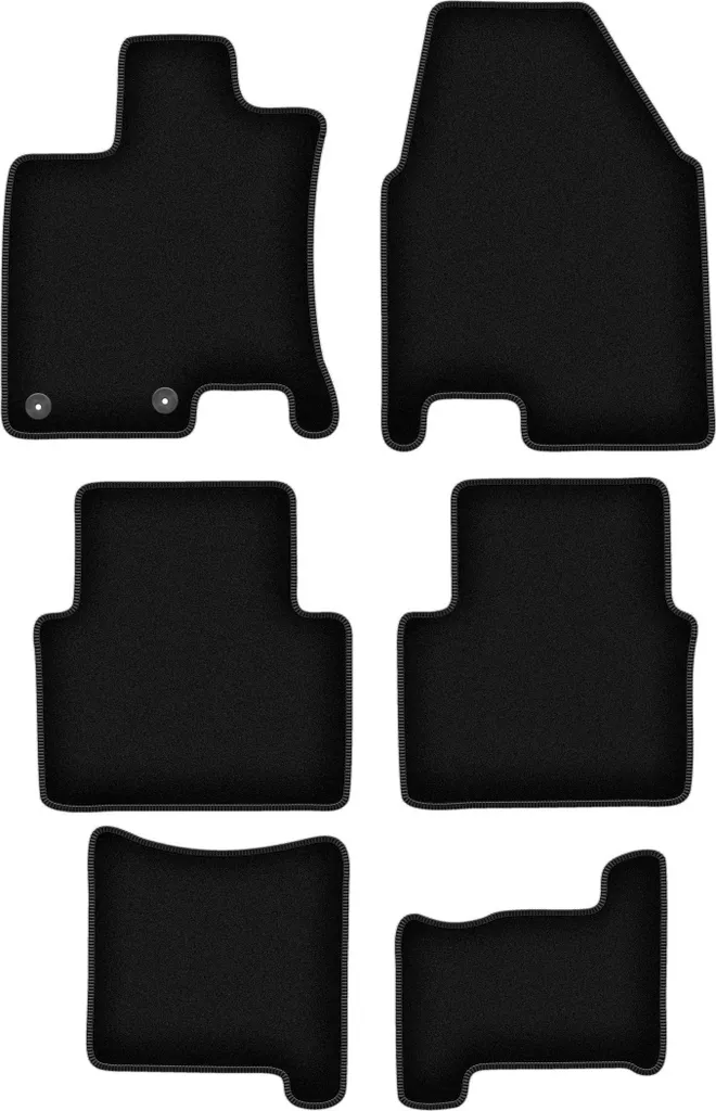 Tappetini in velluto per Nisan Qashqai +2 (2008-2013, crossover) neri, set 4 pz, con fissaggi