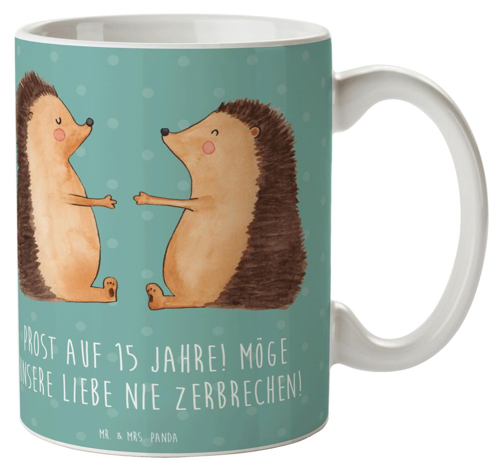 Mr. & Mrs. Panda Kaffeebecher 15. Hochzeitstag Gläserne Hochzeit - Meeresbrise - Geschenk, Pott, Heirat, Heiraten, schöne tasse, Vertrauen, Gesch...