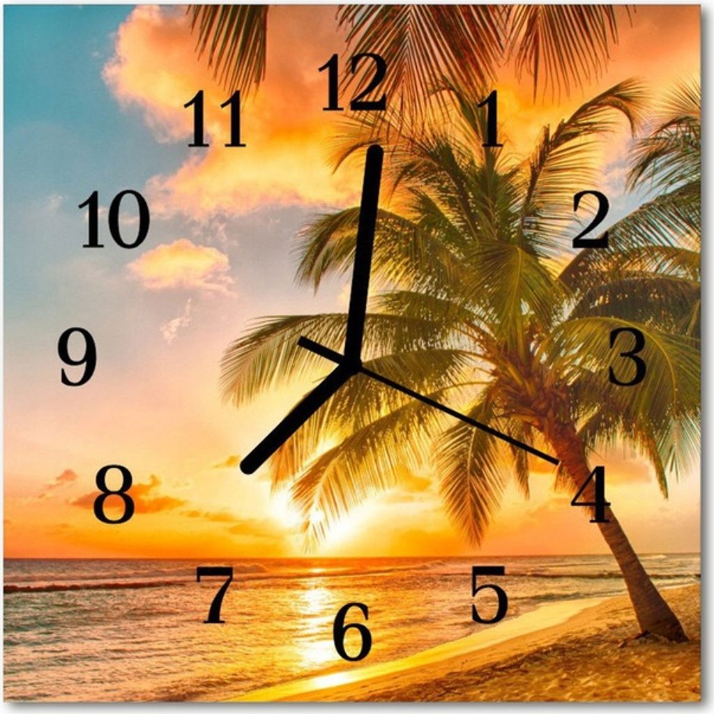 Sunset Nature Silent Mechanismus Glas Wanduhr 30x30 cm