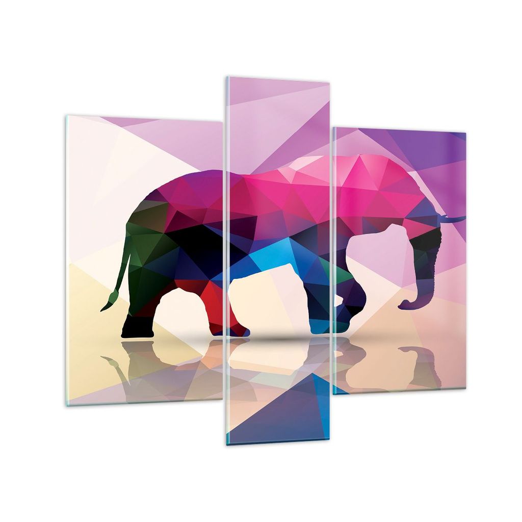 Bilder auf glas - Elefanten Illustration Bunt - 95x80cm - Glasbilder - Wandbilder - Kunstdruck - zum Aufhängen bereit - Wanddekoration aus Glas - ...