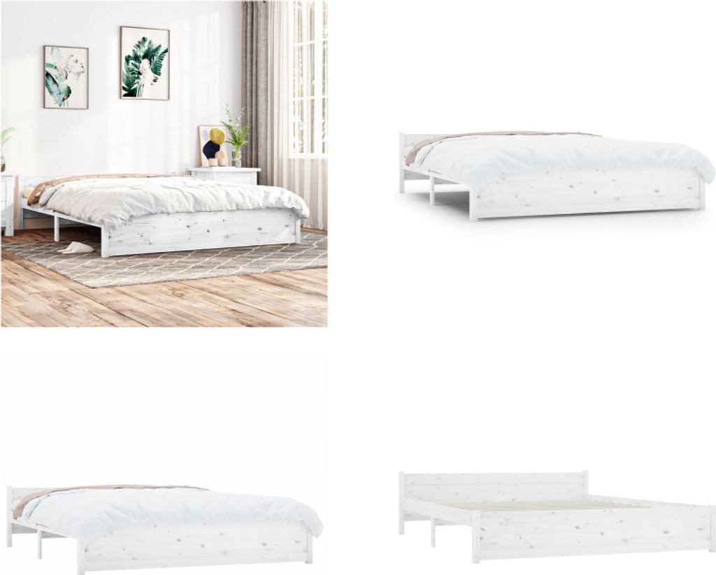 vidaXL Massivholzbett Weiß 160x200 cm - Bettrahmen - Bettgestell - Bett - Holzbettrahmen