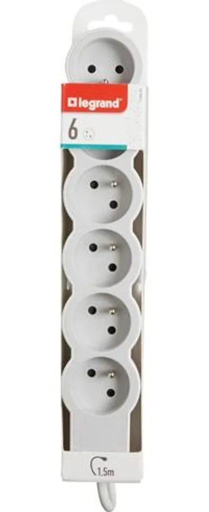 Multiprise Legrand 6x2P+T câble 1.5m 1mm² - Qualité et sécurité blanc